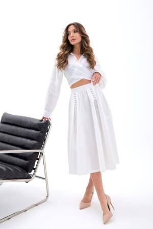Elegant White Flared Midi Skirt High Waist - Brand: Fame - Women's Clothing Wholesale - Globality Store