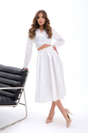 Elegant White Flared Midi Skirt High Waist - Brand: Fame - Women's Clothing Wholesale - Globality Store