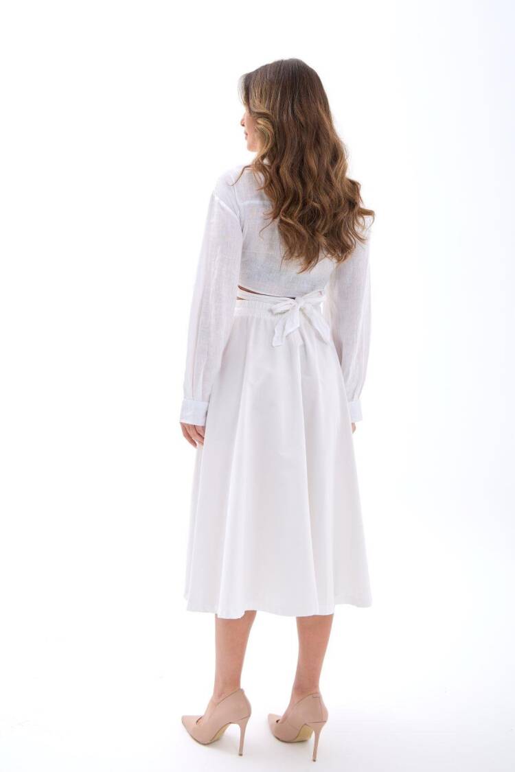 Elegant White Flared Midi Skirt High Waist