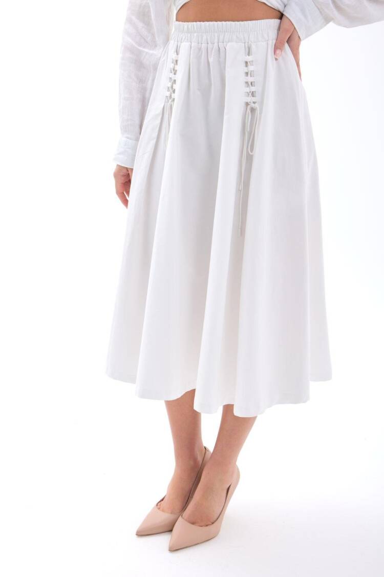 Elegant White Flared Midi Skirt High Waist