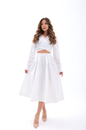 Elegant White Flared Midi Skirt High Waist - Brand: Fame - Women's Clothing Wholesale - Globality Store