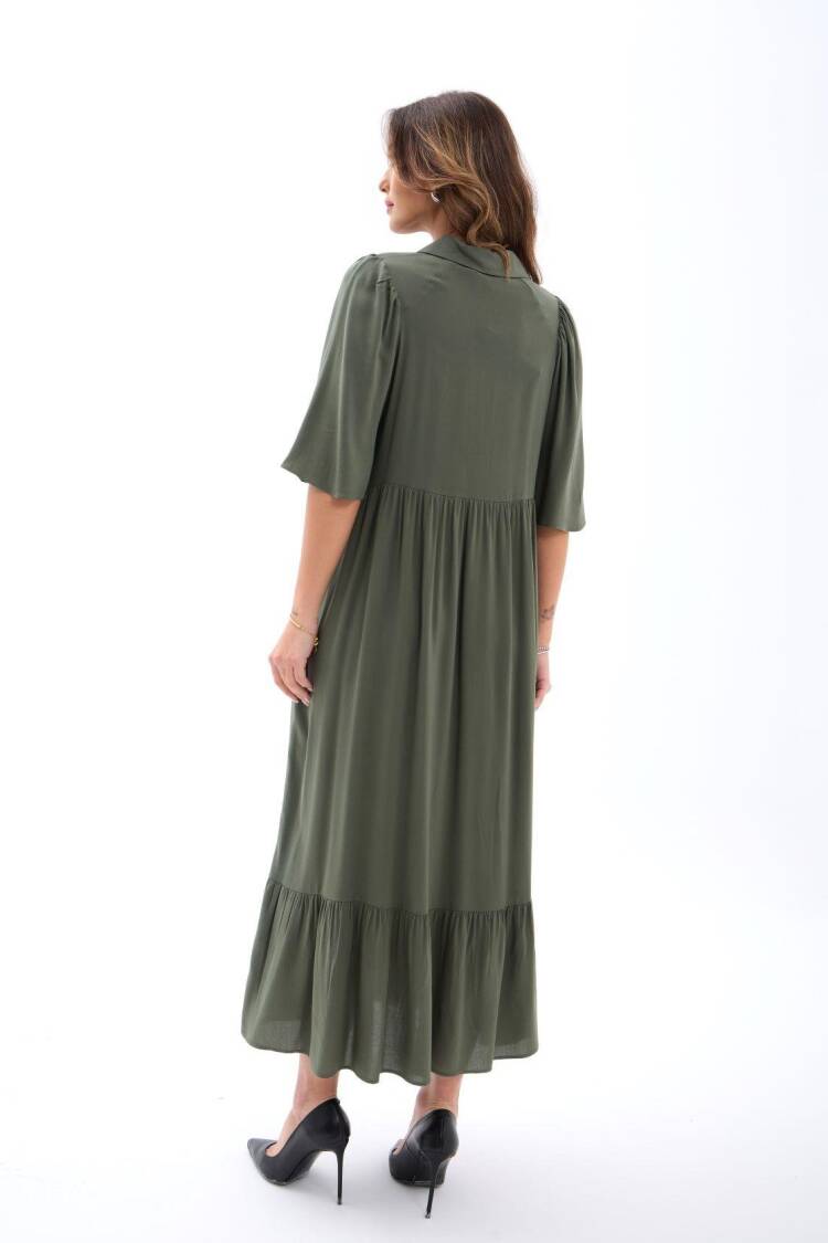 Green Casual Elegant Shirt Dress With Polo Neck
