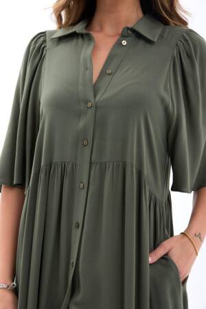 Green Casual Elegant Shirt Dress With Polo Neck - Brand: Fame - Women's Clothing Wholesale - Globality Store