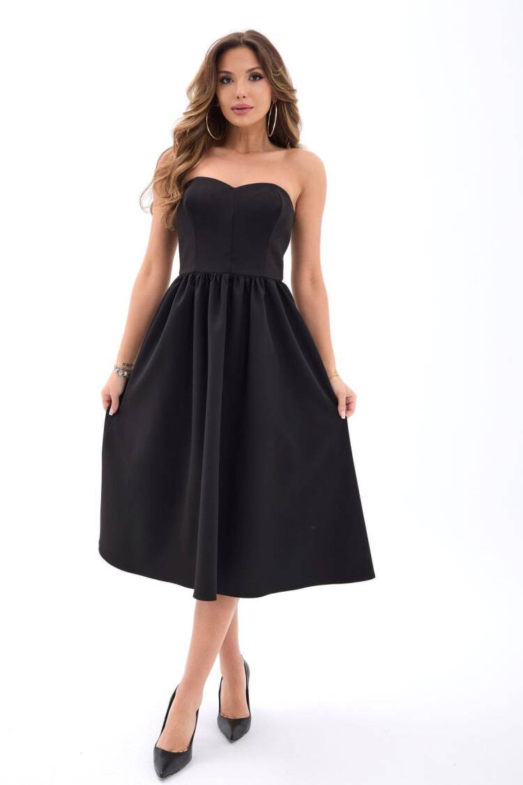 Black Strapless Sleeveless A-Line Midi Dress - Brand: Fame - Women's Clothing Wholesale - Globality Store