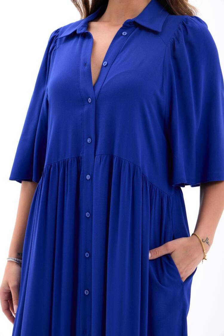 Blue Casual Boho Elegant Maxi Shirt Dress