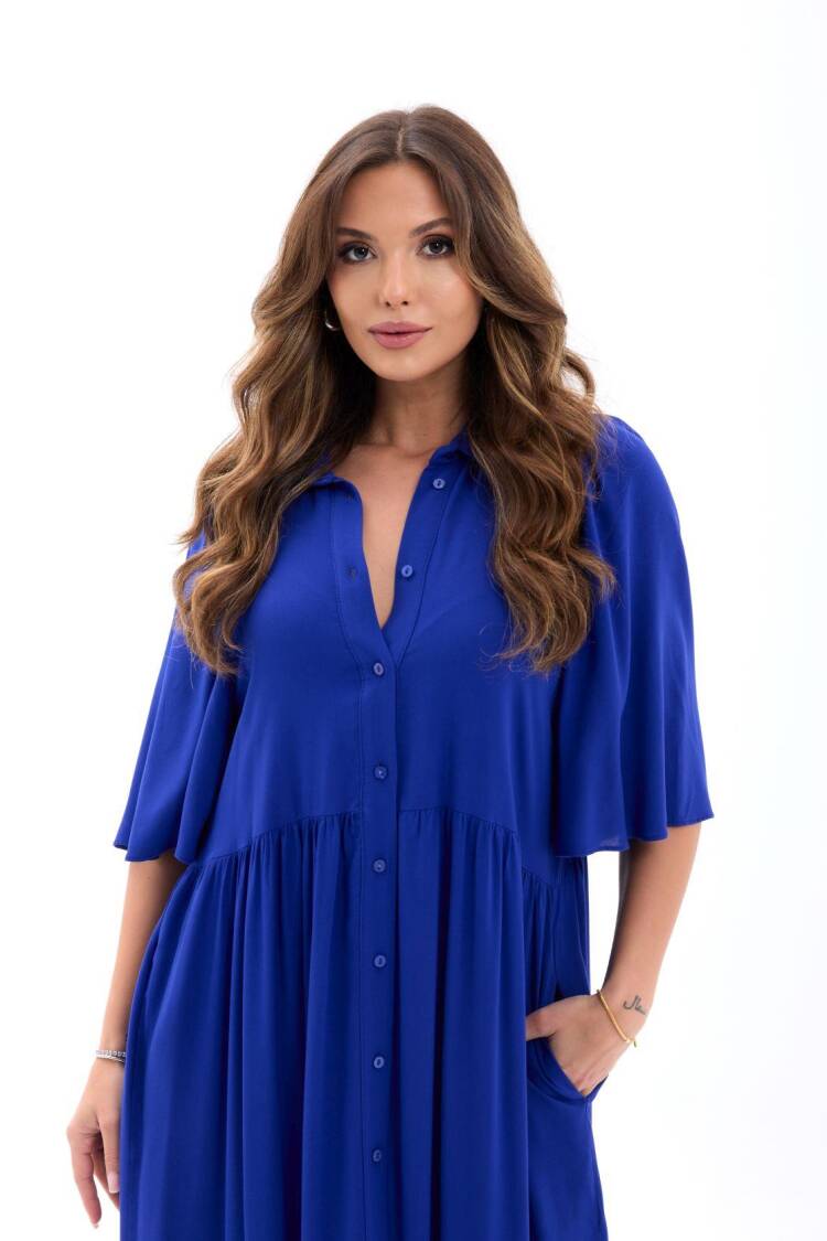 Blue Casual Boho Elegant Maxi Shirt Dress