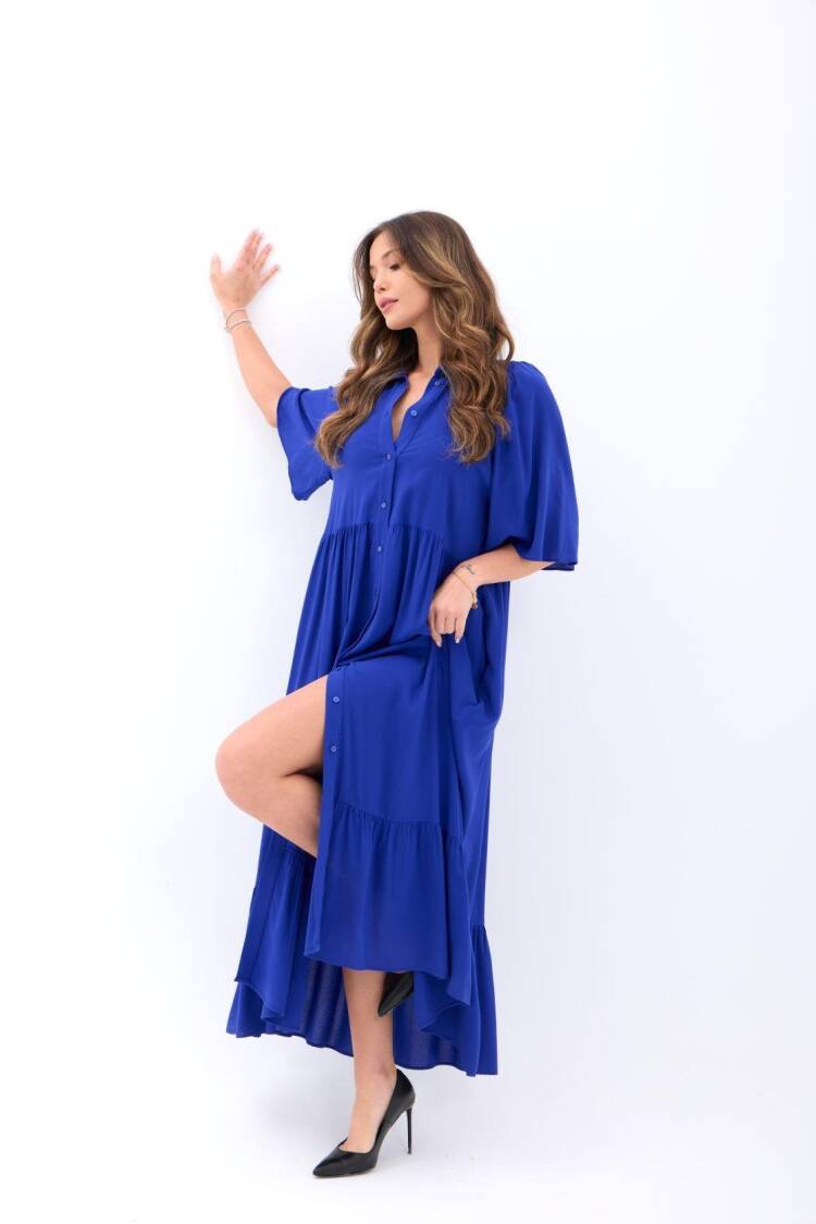Blue Casual Boho Elegant Maxi Shirt Dress