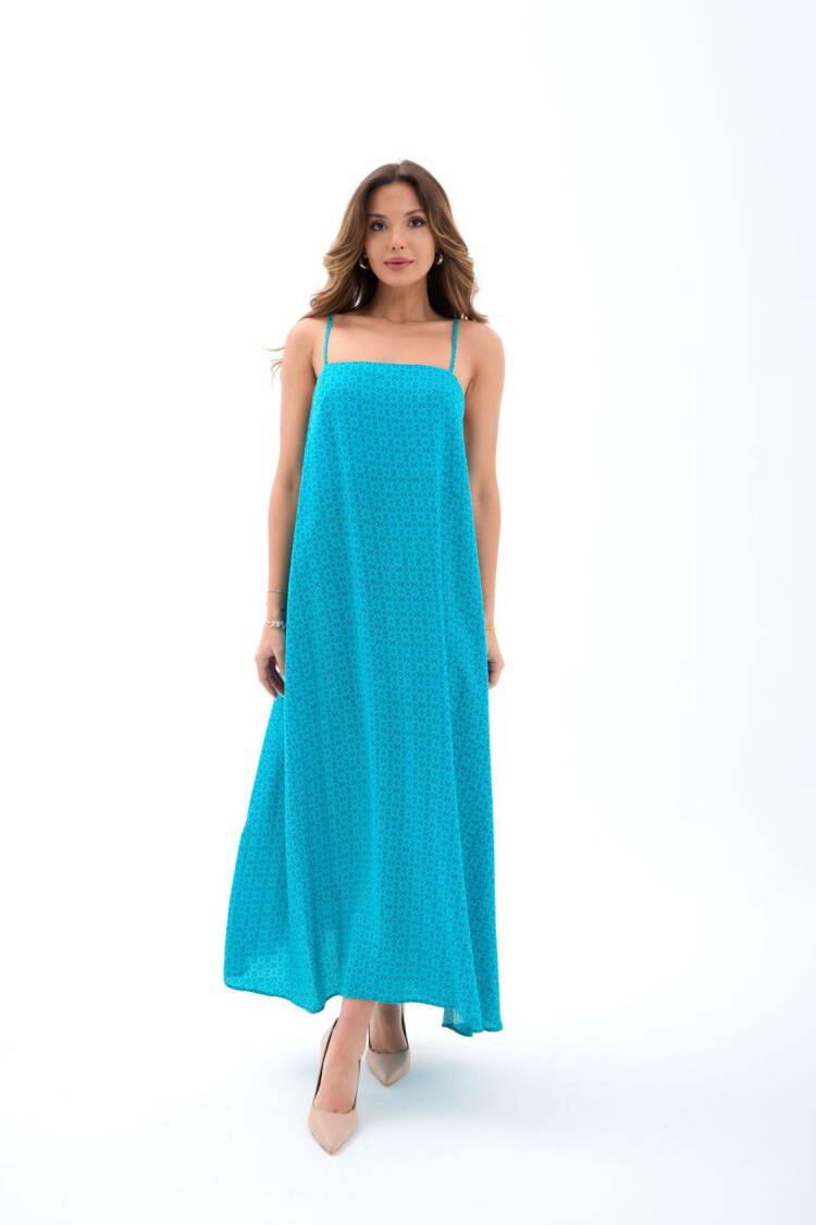 Slip Dress With Square Neck And Cap Sleeves