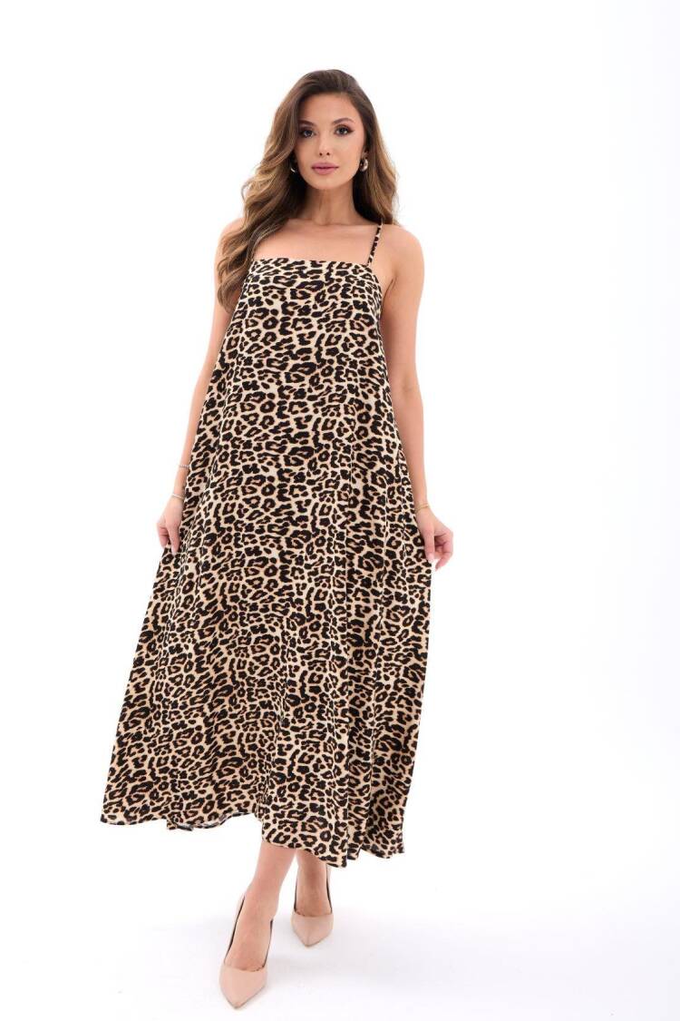 Leopard Print Sleeveless Slip Maxi Dress - Brand: Fame - Women's Clothing Wholesale - Globality Store
