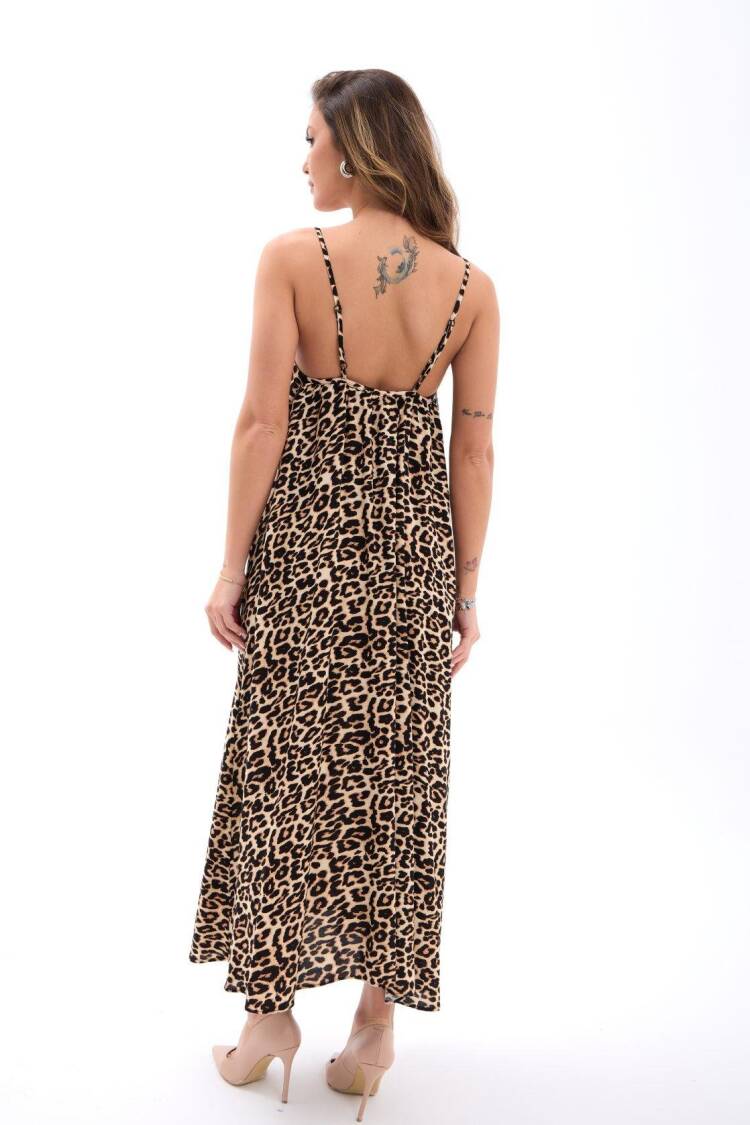 Leopard Print Sleeveless Slip Maxi Dress