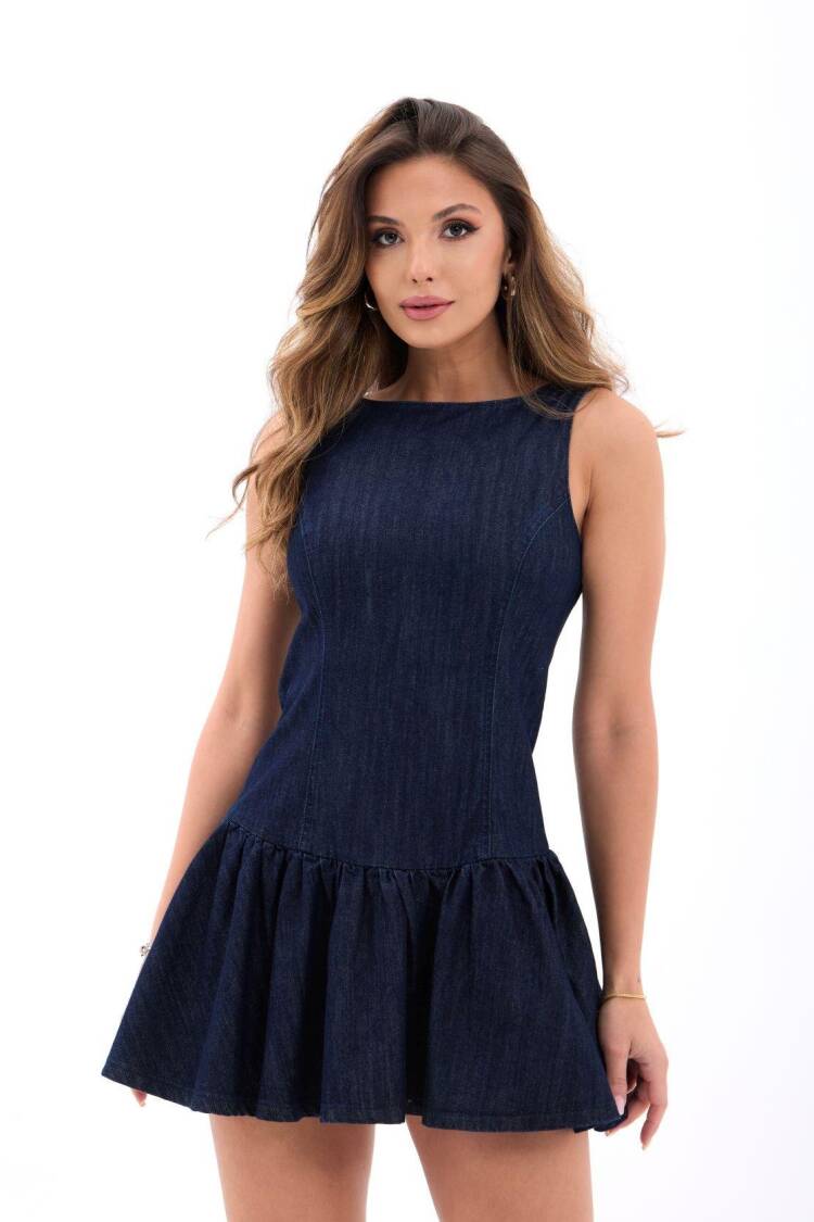 Navy Blue Fit And Flare Mini Dress - Brand: Fame - Women's Clothing Wholesale - Globality Store