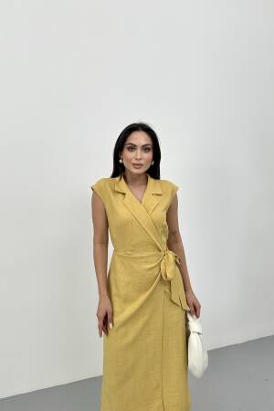 Elegant Yellow Wrap Dress With Notched Neck - Brand: STEPS - Women's Clothing Wholesale - Globality Store