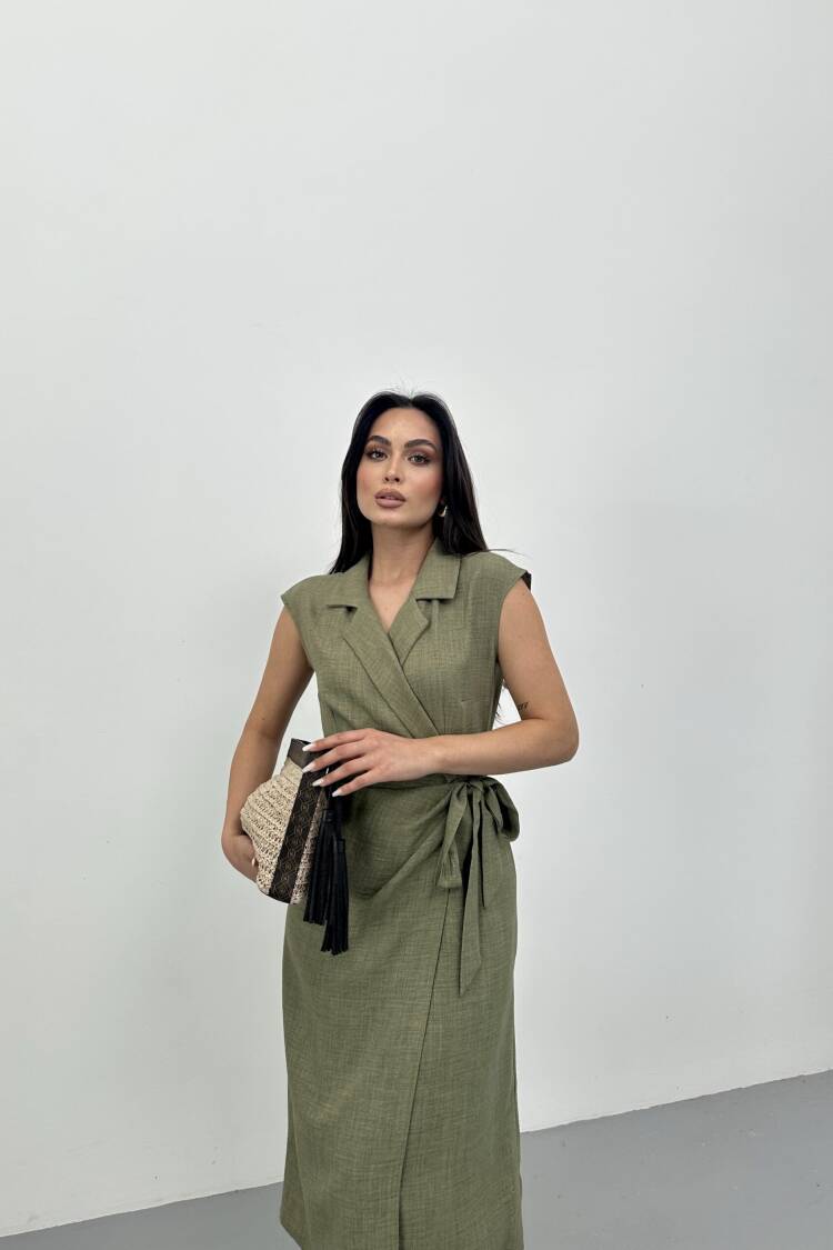 Elegant Green Wrap Dress With Notched Neckline