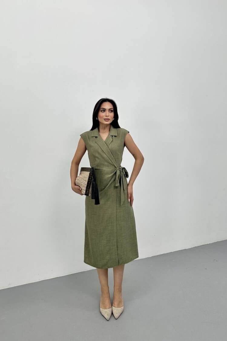 Elegant Green Wrap Dress With Notched Neckline - Brand: STEPS - Women's Clothing Wholesale - Globality Store