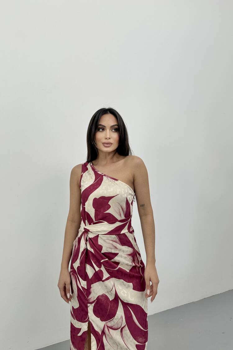 Fuchsia Sleeveless One Shoulder Neck Slit Midi Dress