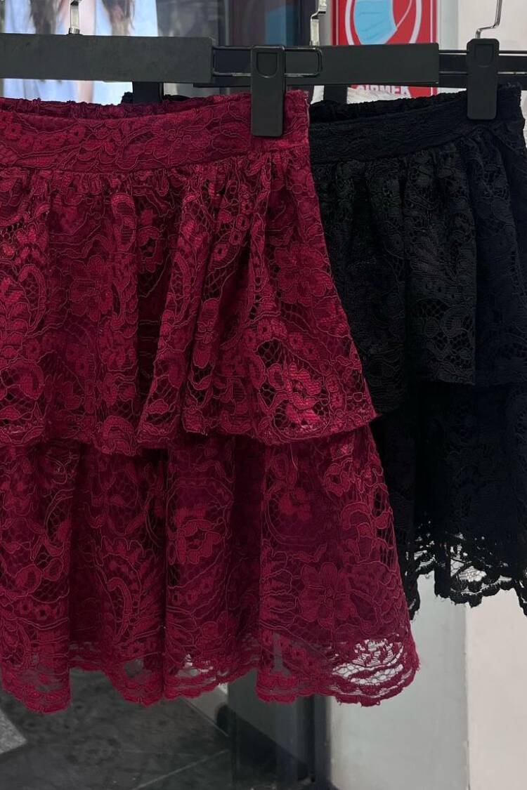 Claret Red Layered Mini Skirt High Waist - Brand: Cream Rouge - Women's Clothing Wholesale - Globality Store