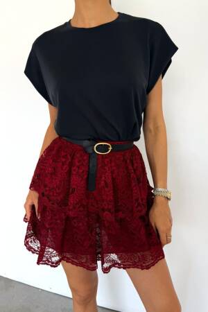Claret Red Layered Mini Skirt High Waist - Brand: Cream Rouge - Women's Clothing Wholesale - Globality Store