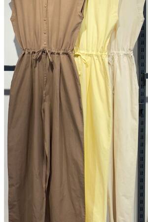 Khaki Casual Buttoned Shirt Jumpsuit With Polo Neck - Brand: Cream Rouge - Women's Clothing Wholesale - Globality Store