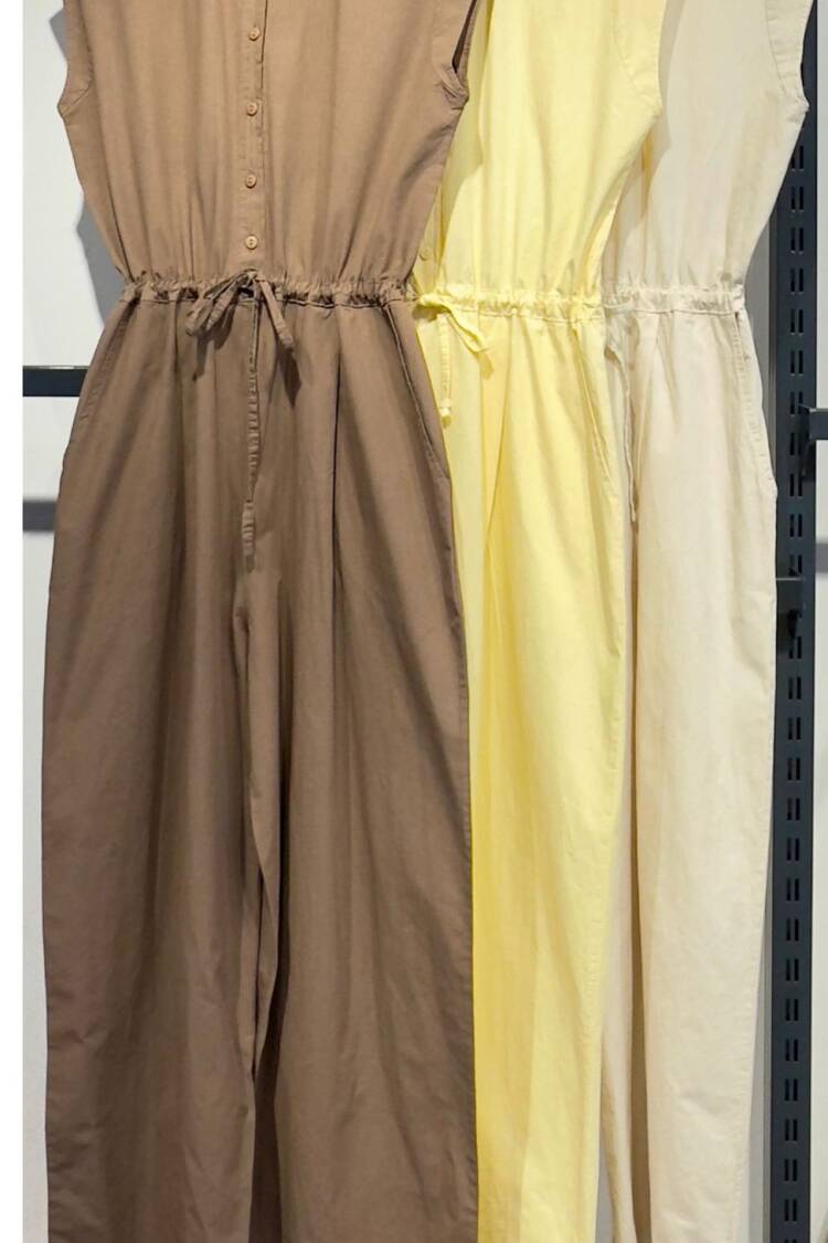 Khaki Casual Buttoned Shirt Jumpsuit With Polo Neck - Brand: Cream Rouge - Women's Clothing Wholesale - Globality Store