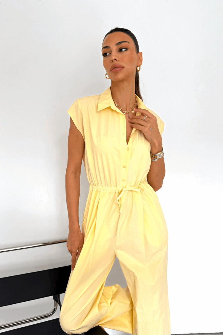 Khaki Casual Buttoned Shirt Jumpsuit With Polo Neck