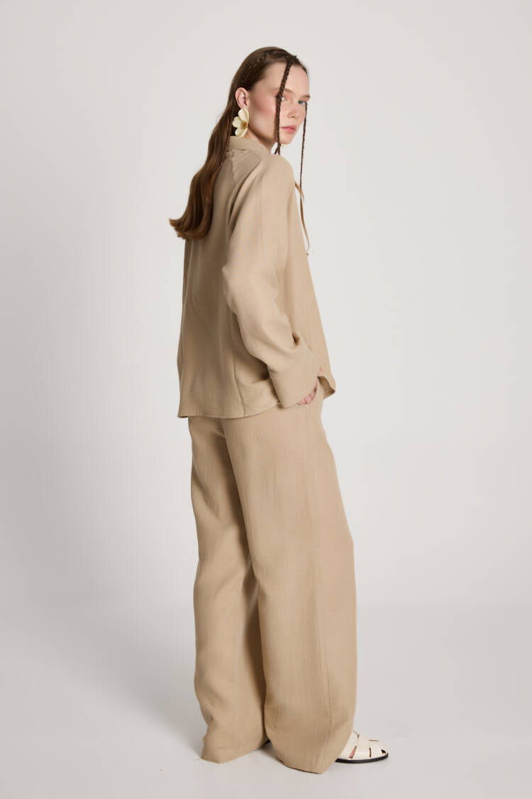 Beige Elegant Formal Suit With Notched Neck