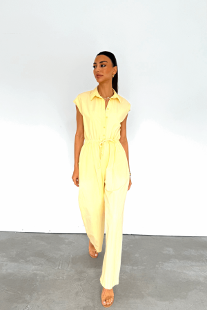 Brown Shirt Jumpsuit Stylish Casual Sleeveless - Brand: Cream Rouge - Women's Clothing Wholesale - Globality Store