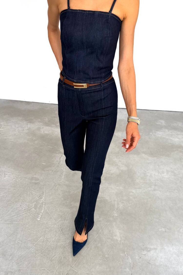 Blue High Waist Cigarette Pants