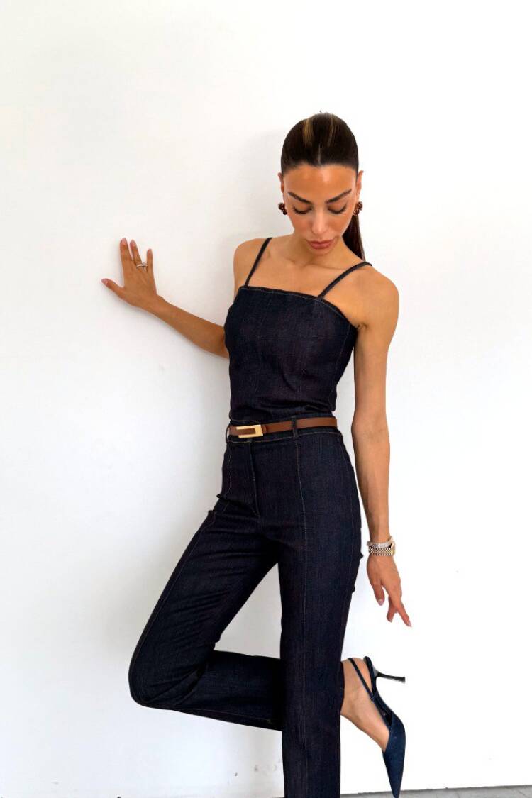 Blue High Waist Cigarette Pants