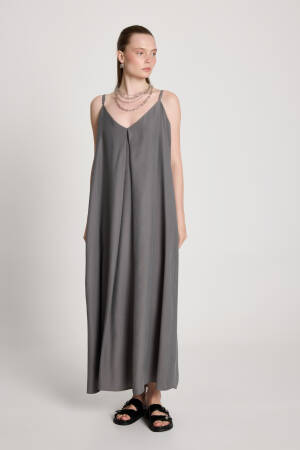 Grey Slip Dress With V-Neck - Elegant Floor Length - Brand: First Angels - Women's Clothing Wholesale - Globality Store
