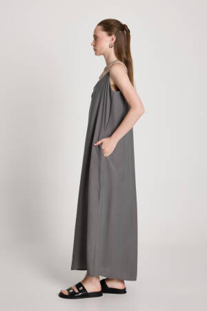 Grey Slip Dress With V-Neck - Elegant Floor Length - Brand: First Angels - Women's Clothing Wholesale - Globality Store