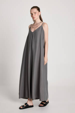 Grey Slip Dress With V-Neck - Elegant Floor Length - Brand: First Angels - Women's Clothing Wholesale - Globality Store