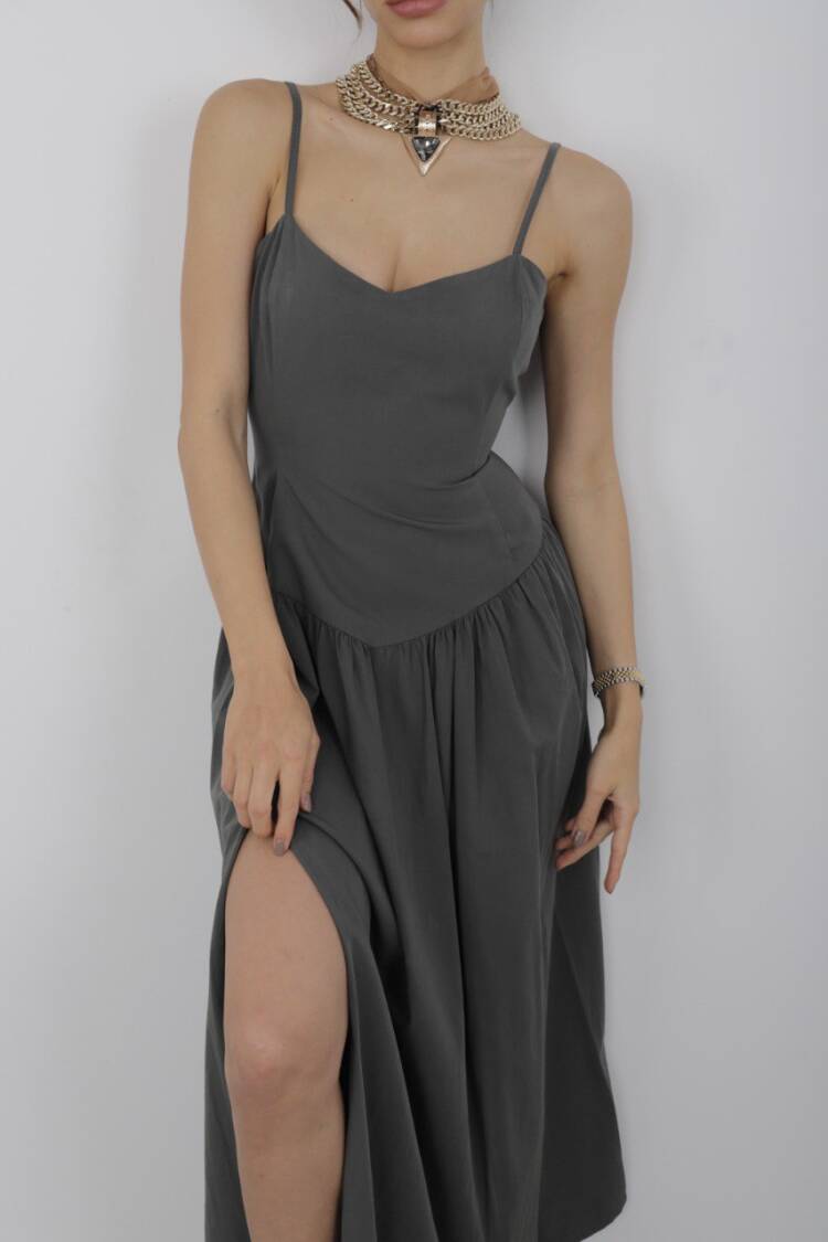 Grey Sexy Casual Elegant Formal Maxi Slip Dress Sleeveless Sweetheart Neck