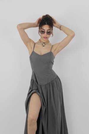 Black Maxi Slip Dress With Keyhole Neck - Brand: Cream Rouge - Women's Clothing Wholesale - Globality Store