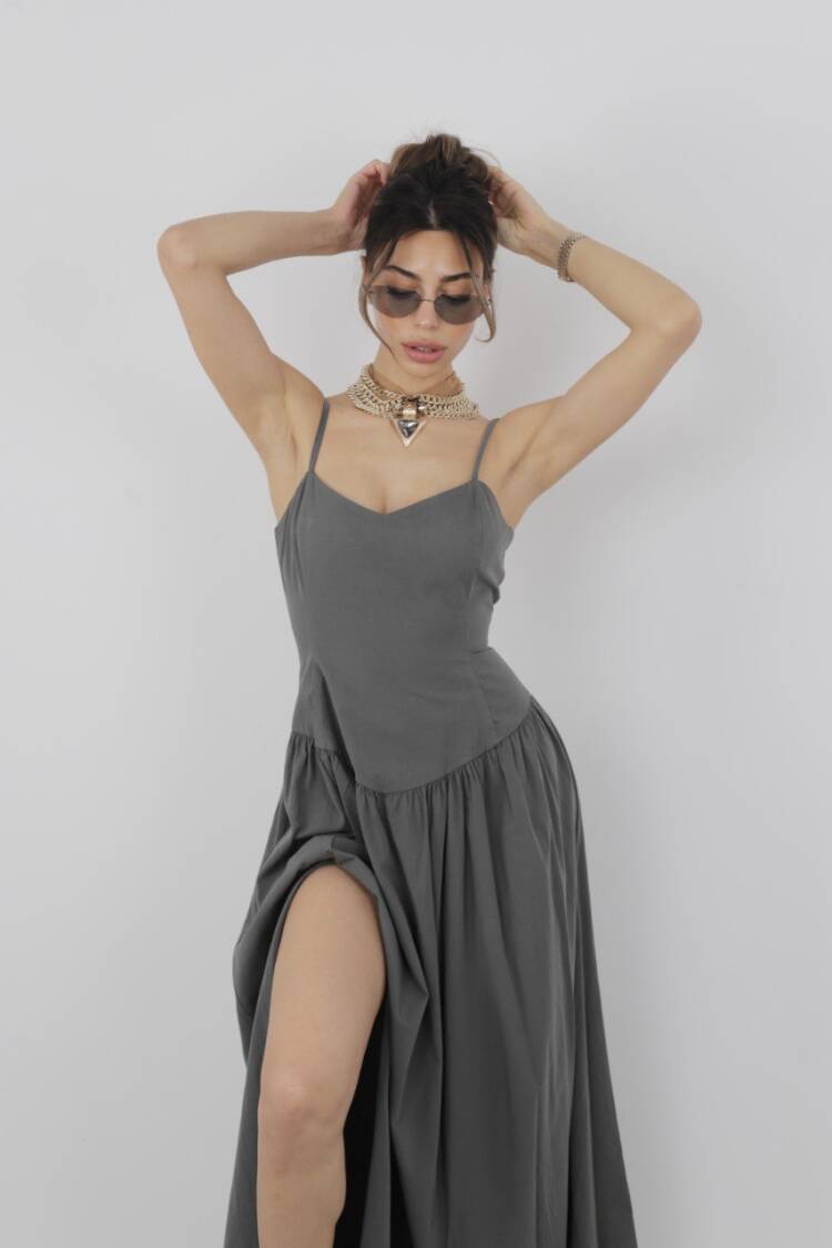 Black Maxi Slip Dress With Keyhole Neck
