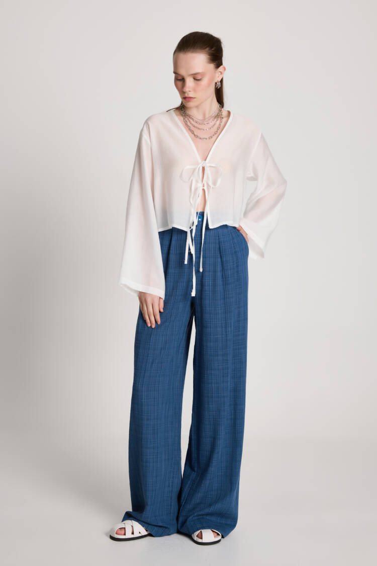Blue Checkered Palazzo Pants - Brand: First Angels - Women's Clothing Wholesale - Globality Store