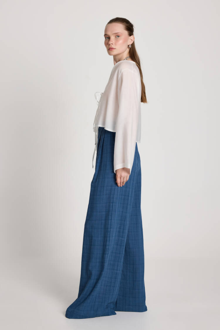 Blue Checkered Palazzo Pants