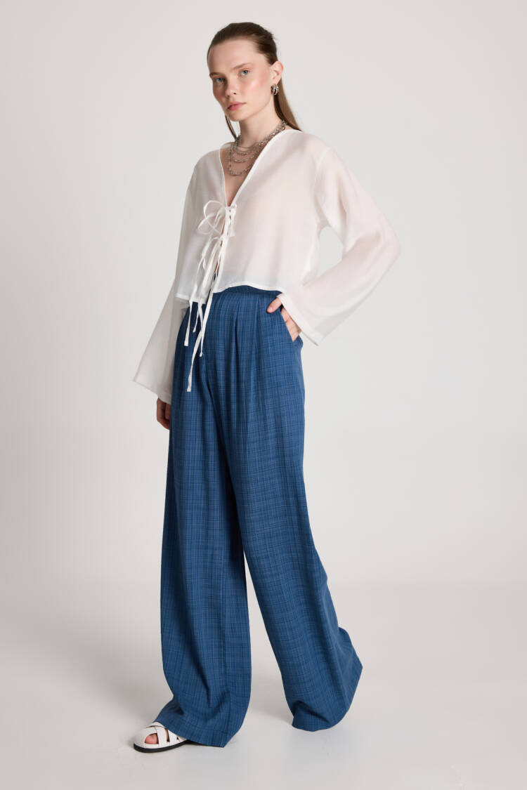 Blue Checkered Palazzo Pants