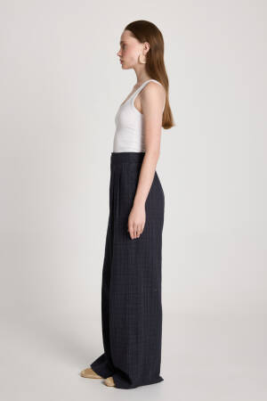 Navy Blue Palazzo Pants With Checkered Pattern - Brand: First Angels - Women's Clothing Wholesale - Globality Store