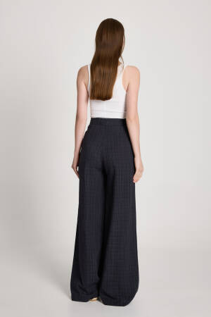 Navy Blue Palazzo Pants With Checkered Pattern - Brand: First Angels - Women's Clothing Wholesale - Globality Store