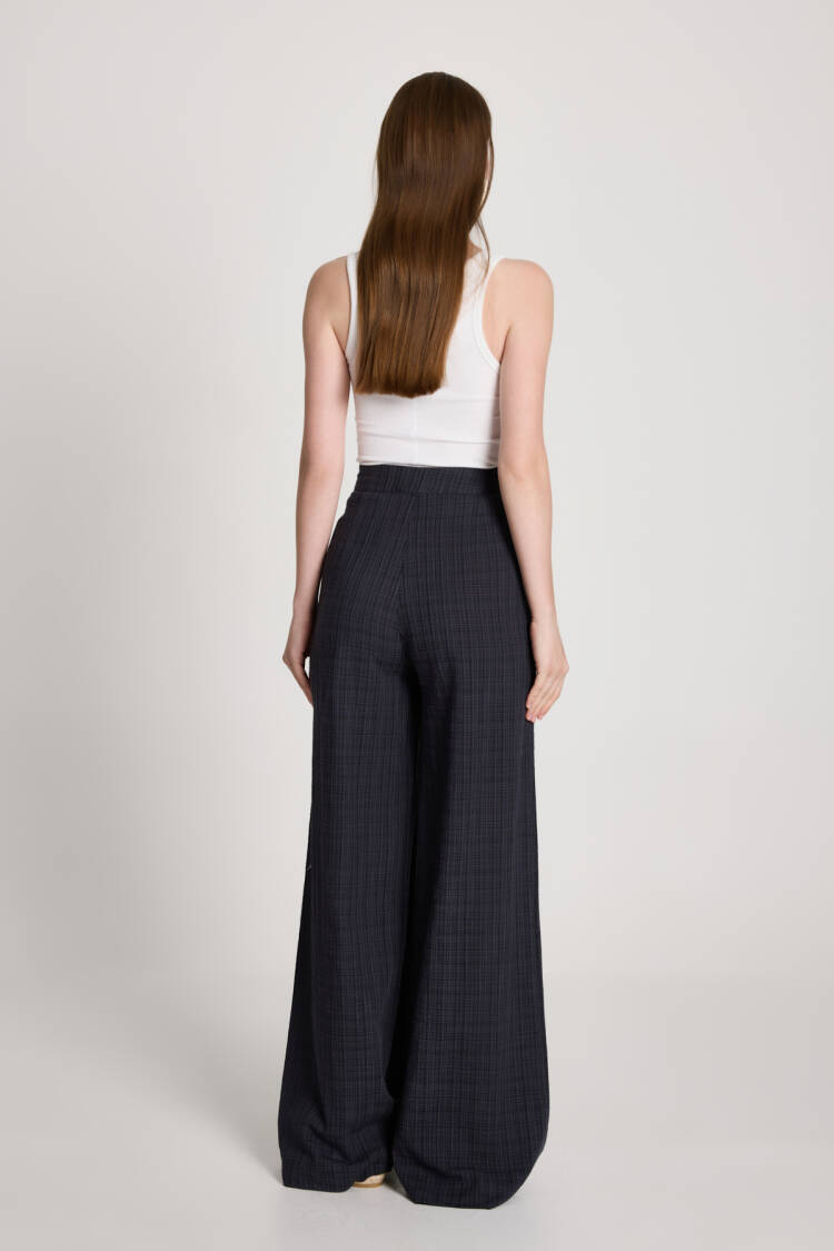 Navy Blue Palazzo Pants With Checkered Pattern