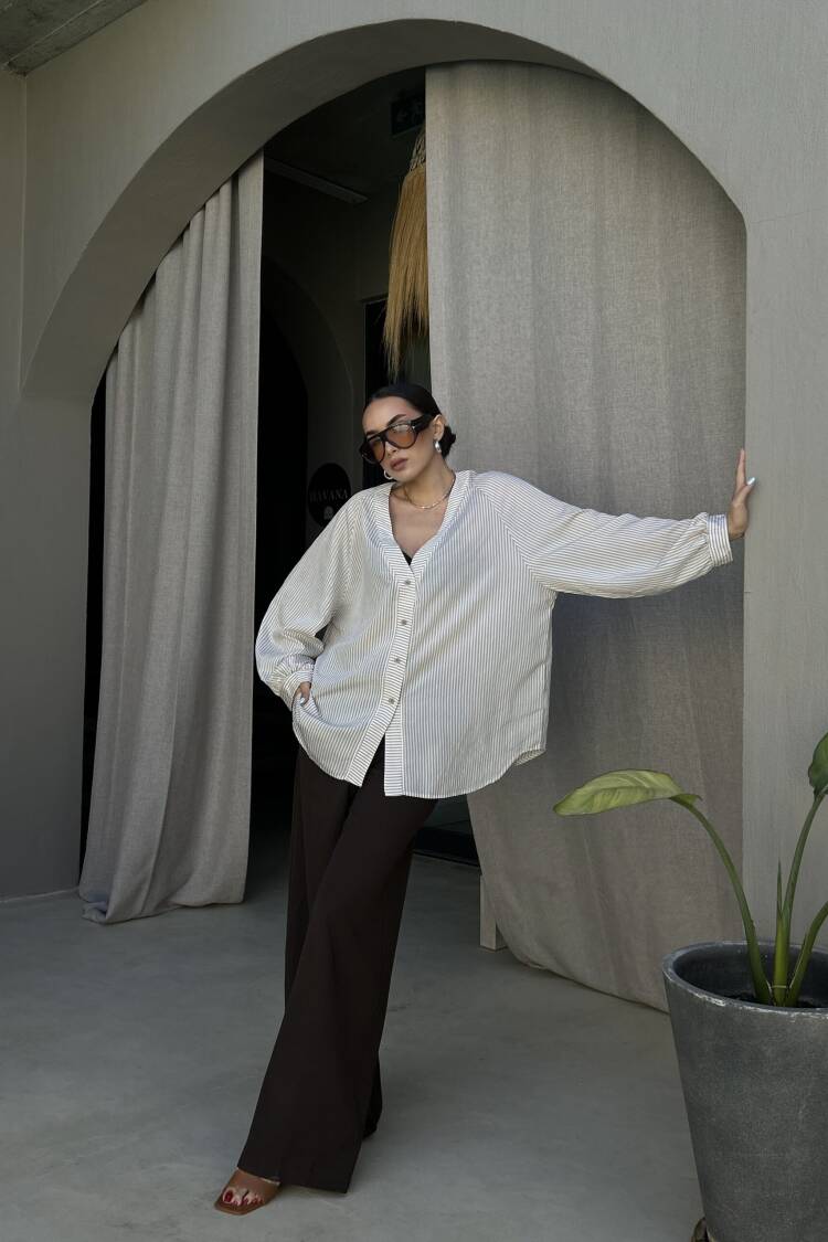 Oversized Fit Striped Casual Shirt - Brand: First Angels - Women's Clothing Wholesale - Globality Store