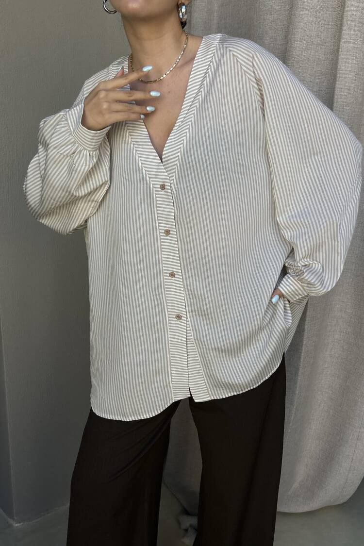 Oversized Fit Striped Casual Shirt