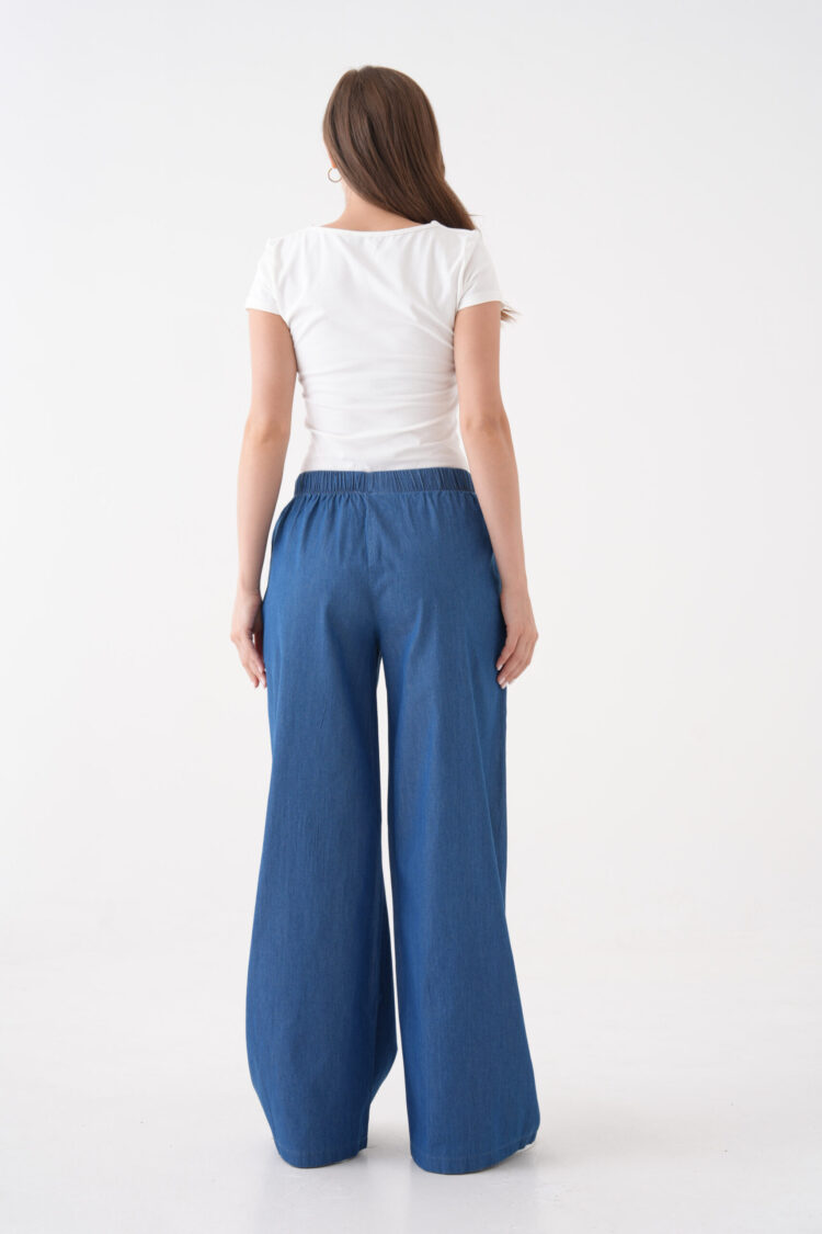Blue Palazzo Pants With Wide Leg And Drawstring