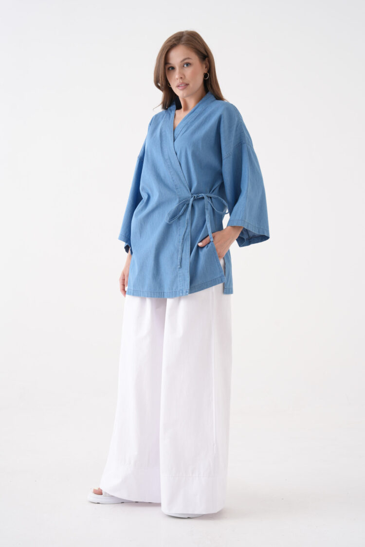 Ethnic Kimono With Slant Pocket And V-Neck