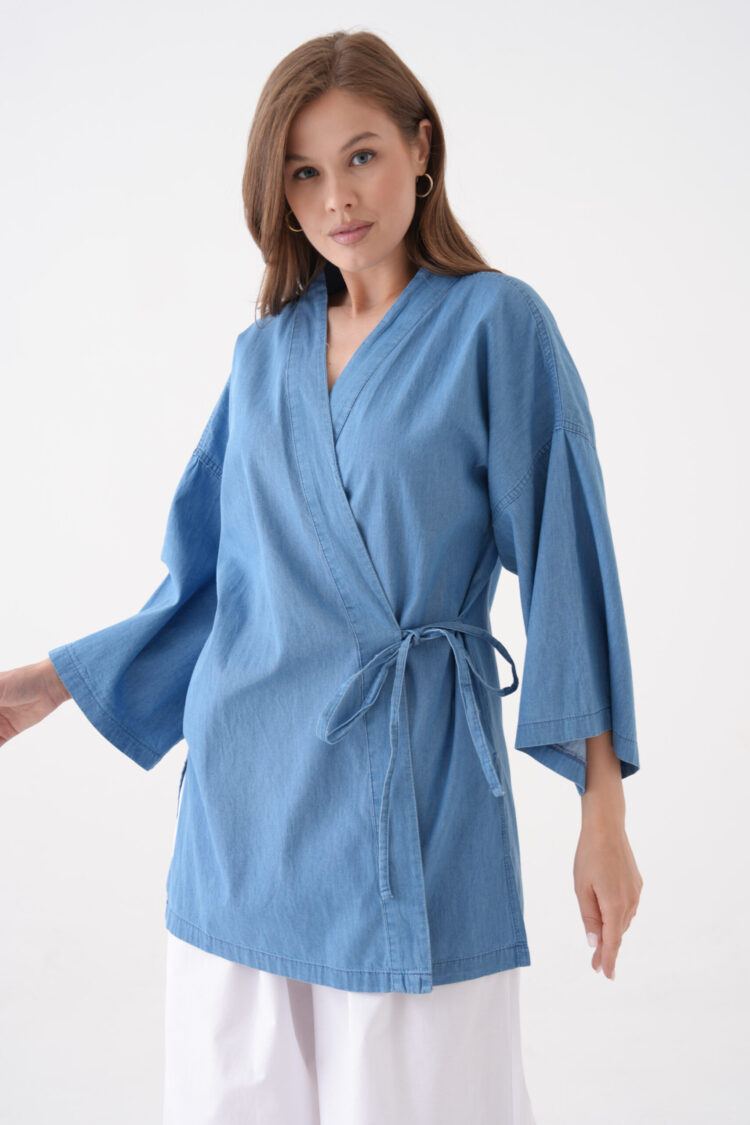 Ethnic Kimono With Slant Pocket And V-Neck