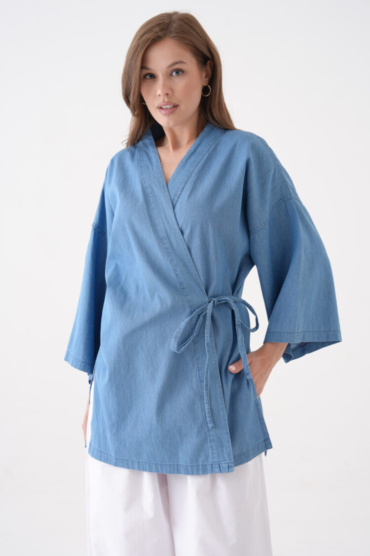 Ethnic Kimono With Slant Pocket And V-Neck