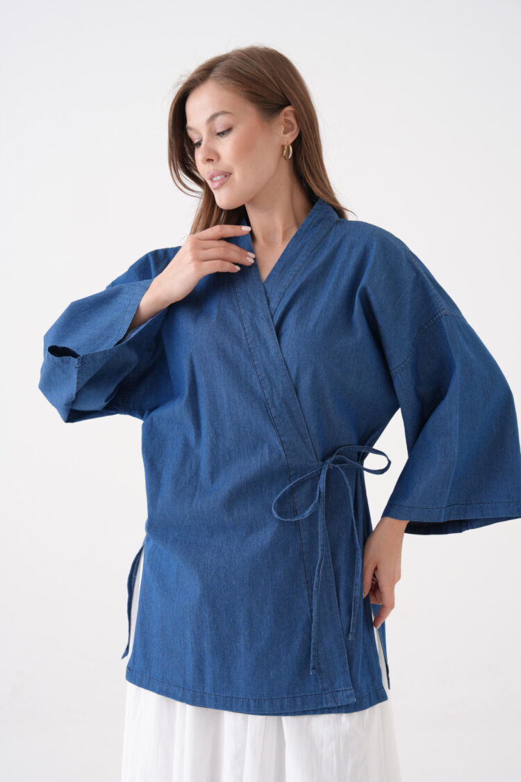 Blue Kimono With V-Neck And 3/4 Straight Sleeves - Brand: First Angels - Women & Kids, Baby Clothes Wholesale - Globality Store