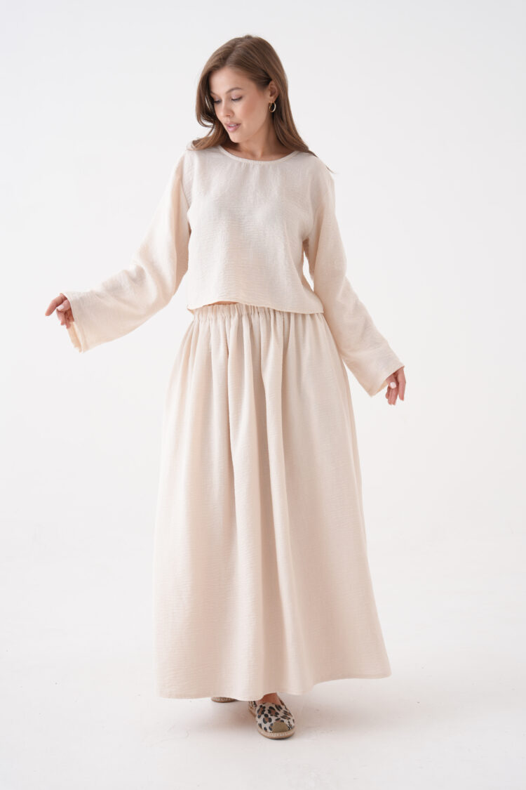 Beige Elegant Modest Suit With Maxi Flared Skirt - Brand: First Angels - Women's Clothing Wholesale - Globality Store