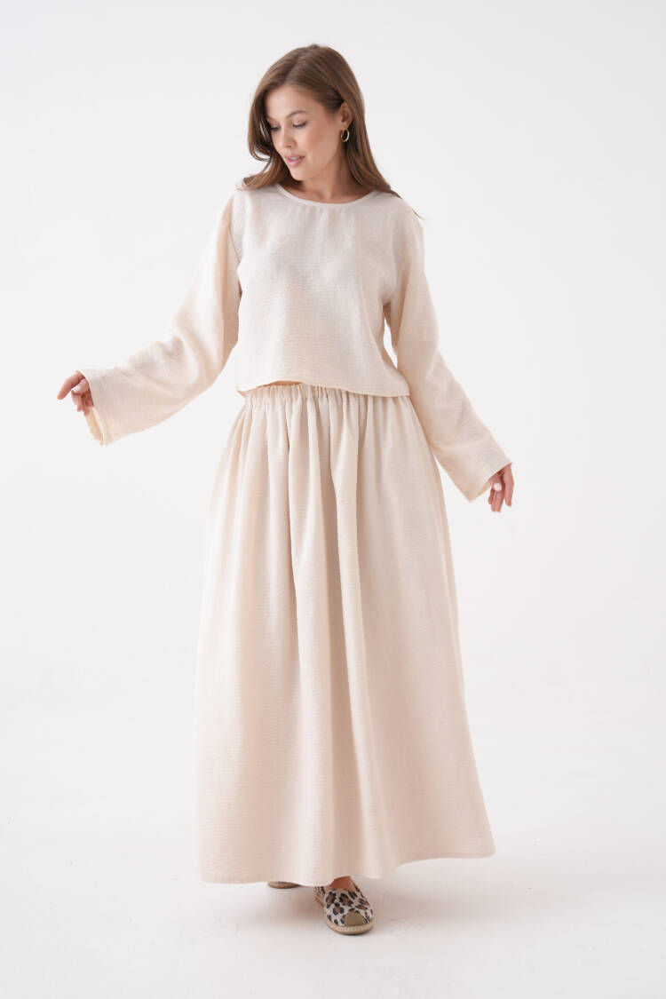 Beige Elegant Modest Suit With Maxi Flared Skirt - Brand: First Angels - Women's Clothing Wholesale - Globality Store