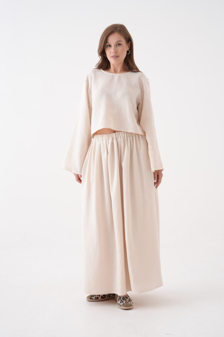 Beige Elegant Modest Suit With Maxi Flared Skirt